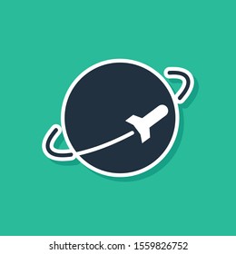 Blue Planet icon isolated on green background.  Vector Illustration