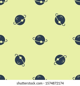 Blue Planet icon isolated seamless pattern on yellow background.  Vector Illustration