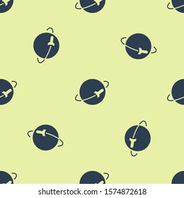 Blue Planet icon isolated seamless pattern on yellow background.  Vector Illustration
