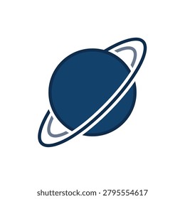 Blue planet icon with white orbital rings on white background.