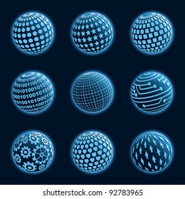 Blue planet icons set. Vector  illustration.