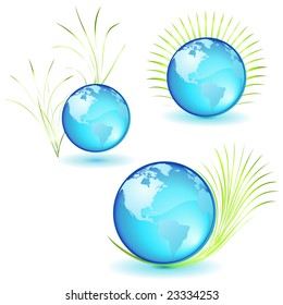 Blue planet icons for a theme of ecology.