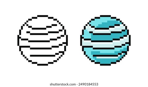 Blue planet in pixel style. Vector illustration