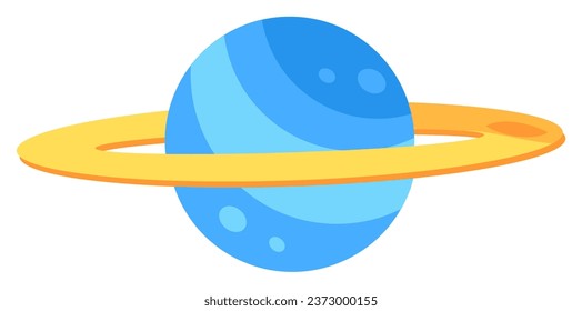 Blue planet with ring around icon. Astronomical observations of space objects. Extraterrestrial travel and deep space exploration. Simple flat vector symbol isolated on white background