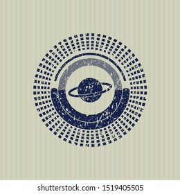 Blue planet, saturn icon inside distress grunge seal