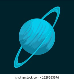 Blue planet vector illustration. Uranus icon isolated on black background