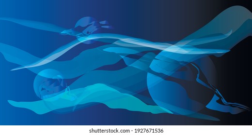Blue planets and fantasy nebulae on parallel worlds vector graphics