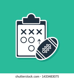 Blue Planning strategy concept icon isolated on green background. Soccer or american football cup formation and tactic.  Vector Illustration
