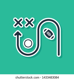 Blue Planning strategy concept icon isolated on green background. Soccer or american football cup formation and tactic.  Vector Illustration