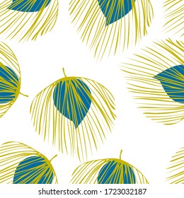 Blue Plant Abstract Vector Seamless Pattern. Foliage Fabric Pattern. Vintage Leaf Wallpaper. Turquoise Exotic Floral Texture.