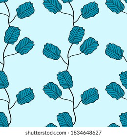 blue plant branches seamless repeat pattern. textile background mosaic design