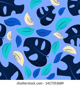 Blue Plant pattern pattern. Plane style background vector diagram. -Vector diagram