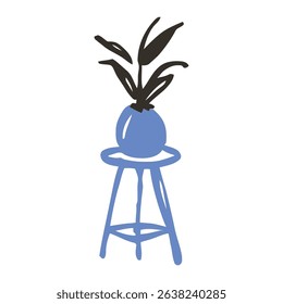 A blue plant stand with a minimalist design, featuring sleek lines and a contemporary style. Perfect for adding a touch of greenery to modern interiors, this plant stand is ideal for modern home decor