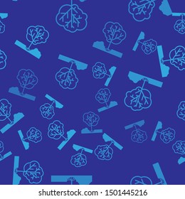 Blue Planting a tree in the ground icon isolated seamless pattern on blue background., agriculture garden care for environment.  Vector Illustration