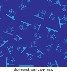 Blue Planting a tree in the ground icon isolated seamless pattern on blue background. Gardening, agriculture, caring for environment.  Vector Illustration