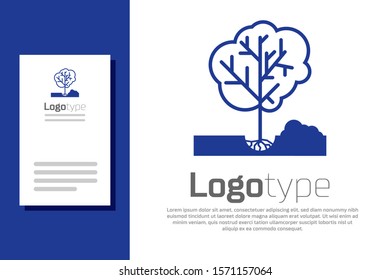 Blue Planting a tree in the ground icon isolated on white background. Gardening, agriculture, caring for environment. Logo design template element. Vector Illustration
