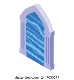 Blue plasm portal door icon isometric vector. Rock glow fairy. Neon time door