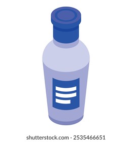 Blue plastic bottle with a blue cap is standing on a white background