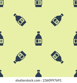 Blue Plastic bottle for laundry detergent, bleach, dishwashing liquid or another cleaning agent icon isolated seamless pattern on yellow background.  Vector