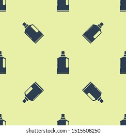 Blue Plastic bottle for liquid laundry detergent, bleach, dishwashing liquid or another cleaning agent icon isolated seamless pattern on yellow background.  Vector Illustration
