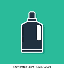 Blue Plastic bottle for liquid laundry detergent, bleach, dishwashing liquid or another cleaning agent icon isolated on green background.  Vector Illustration