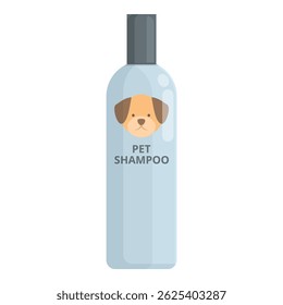 Blue plastic bottle of pet shampoo containing cleaning products for dogs, isolated on a white background