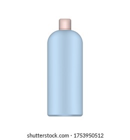 Frasco de plástico azul con tapa rosada. Botella realista. Es bueno para champú o gel de ducha. Aislado. Vector.