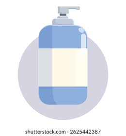 Blue plastic bottle with pump dispenser presenting brand new cosmetics, body lotion, cream, shampoo or soap packaging mockup