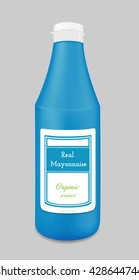 Blue plastic bottle for sauce and mayonnaise.