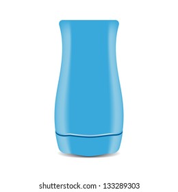Blue plastic bottle of shampoo
