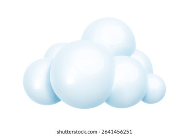 Blue plastic bubbled 3d cloud icon in realistic style isolated on white background. Cumulus rounded cloudy shape for weather forecast. Trendy cute element. Vector illustration