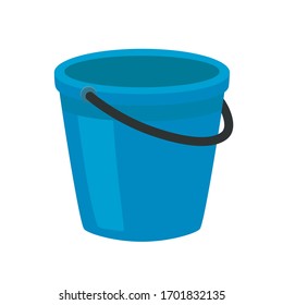 Blue plastic bucket with a black handle. Isolated white background. A bucketful for washing food, water and drink. Household chores pail.