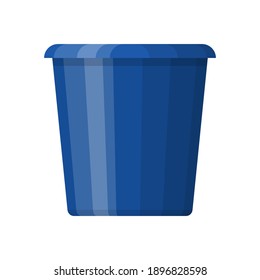 Blue plastic bucket in flat design isolated on white background. House cleaning and gardening equipment. Household accessories. Vector illustration