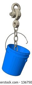 Blue plastic bucket on a big grey hook vector illustration onn white background