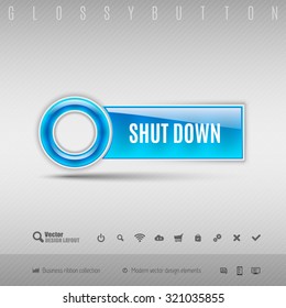 Blue plastic button with circle. Vector design element.