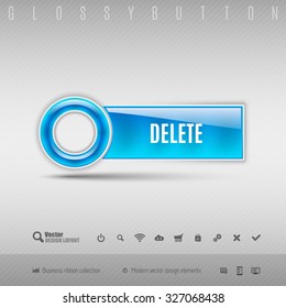 Blue plastic button with circle. Vector design element.