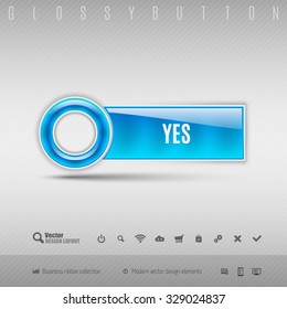 Blue plastic button with circle. Vector design element.