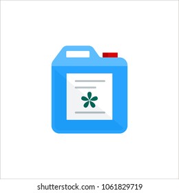 Blue plastic can isolated on white background. Cleaning service logo, laundry detergent and disinfectant products, cleaner for toilet, bath - flat vector illustration