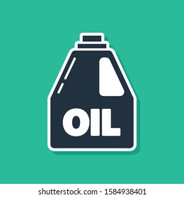 Blue Plastic canister for motor machine oil icon isolated on green background. Oil gallon. Oil change service and repair.  Vector Illustration