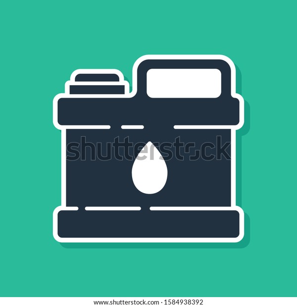 Blue Plastic canister for motor machine oil\
icon isolated on green background. Oil gallon. Oil change service\
and repair.  Vector\
Illustration