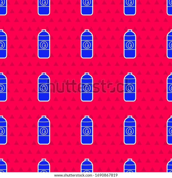 Blue Plastic canister for
motor machine oil icon isolated seamless pattern on red background.
Oil gallon. Oil change service and repair.  Vector
Illustration