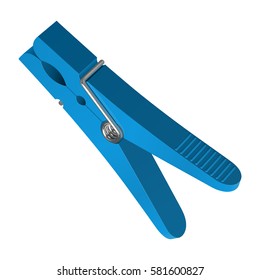 Blue plastic clothes pin on a white background