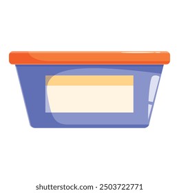 Blue plastic container with a blank label and an orange lid for storing food