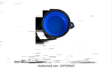 Blue plastic container top view, transparent isolated background, graphic, flat lay