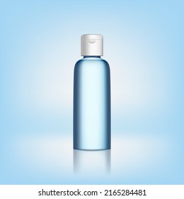 Blue Plastic Cosmetic Bottle With Clear Label. EPS10 Vector