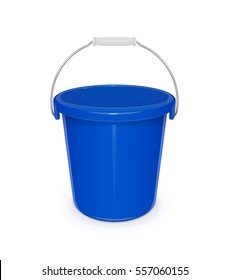 Blue plastic empty bucket with handle. Tool for cleaning and housekeeping. Instrument working. Vector illustration