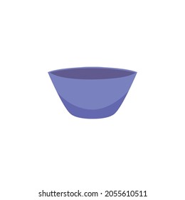 Blue Plastic Empty Salad And Soup Bowl Cartoon Icon, Flat Vector Illustration Isolated On White Background. Kitchen Bowl Utensil For Food Preparing And Mixing.