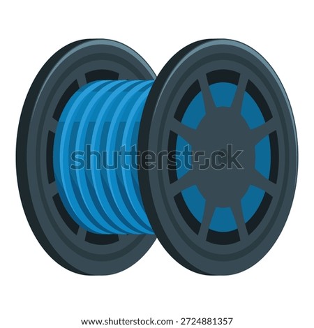 Blue plastic filament wound on a spool, ready for use in a fused deposition modeling 3d printer