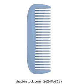 Blue plastic hair comb is standing upright against a white background
