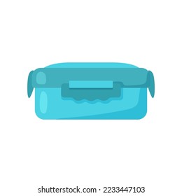 Blue plastic lunchbox for snack or meal vector illustration. Reusable container with lid for lunch at school or office on white background. Lunch break, food concept